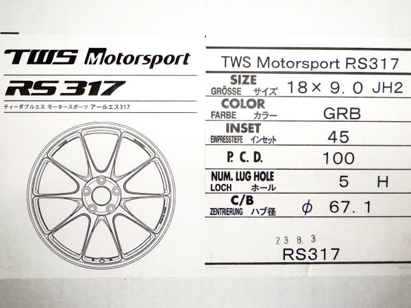 TWS Motorsport RS317 18x9 +45 5x100 Graphite Black finish wheel set - Image 5